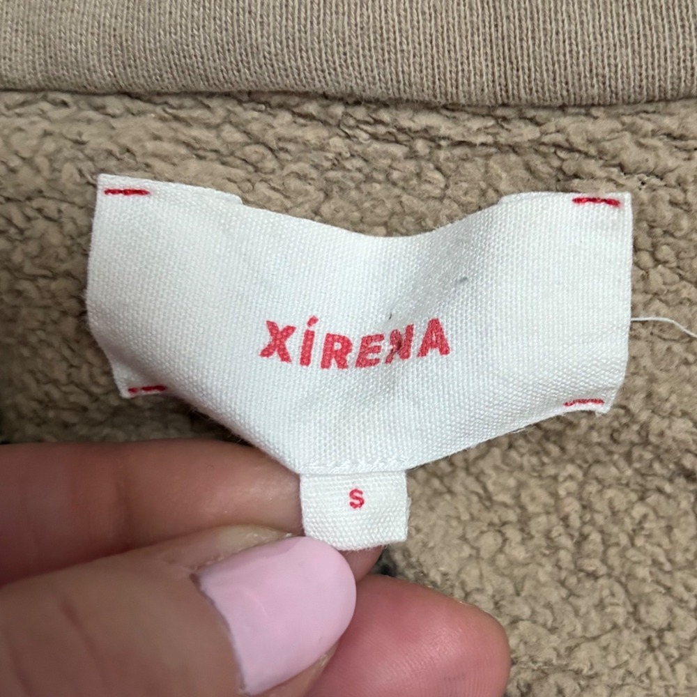 Xirena Tan Khaki 100% Ring Spun Cotton Quarter Zip Sweatshirt Small EUC - Picture 3 of 5